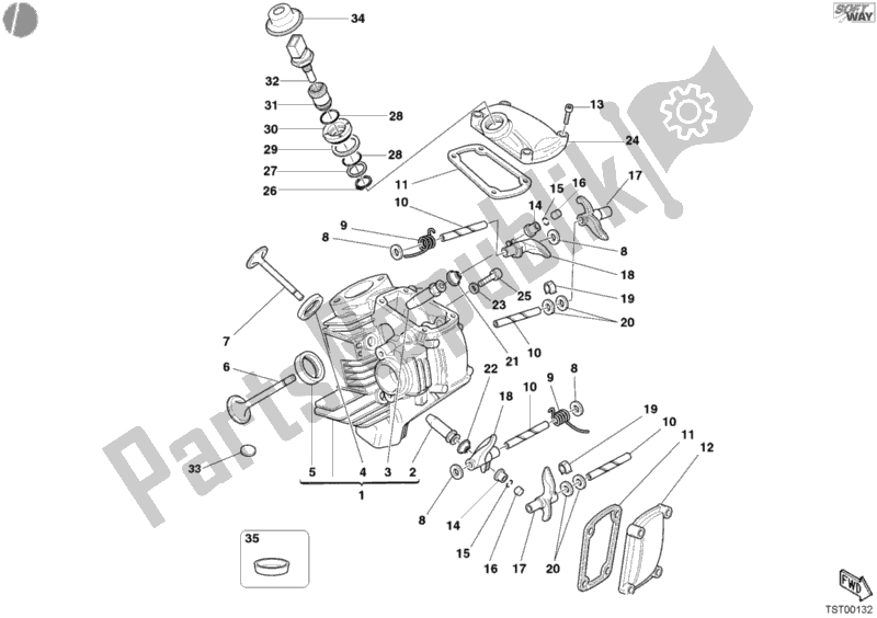 Tutte le parti per il Testata Orizzontale del Ducati Monster 620 Dark Single Disc 2005